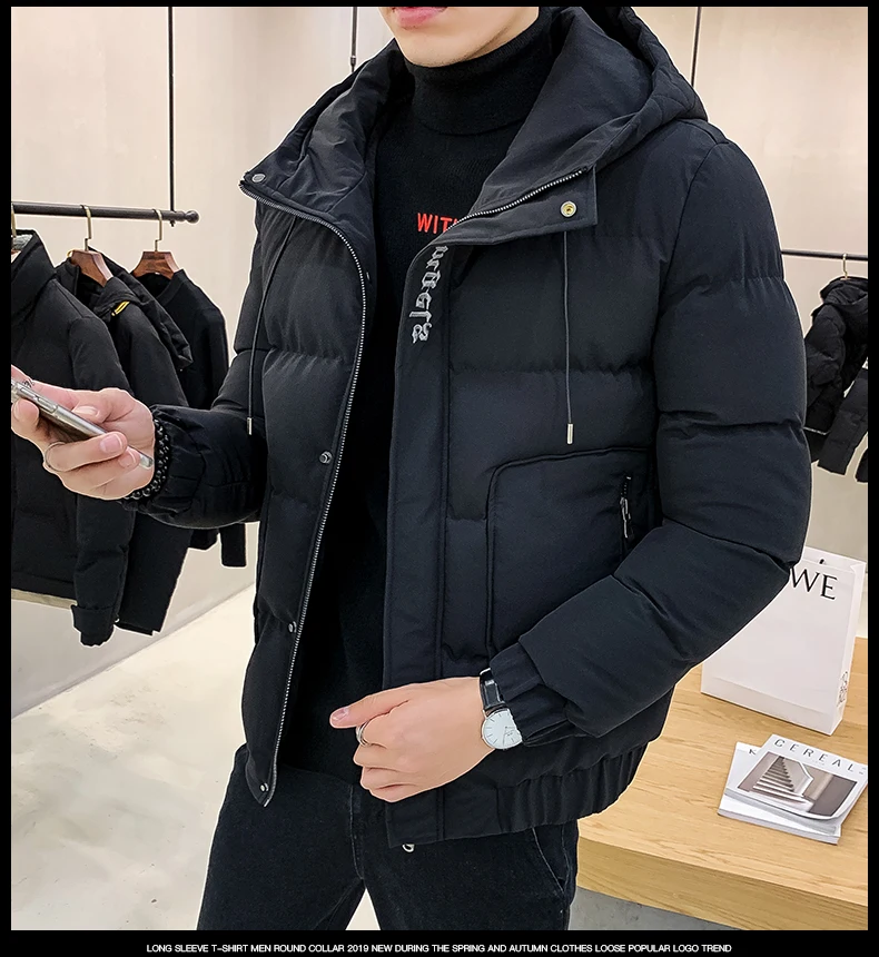 mens parka with fur hood Men's winter jacket 2021 stand-up collar cotton-padded jacket men's baseball collar jacket thick down jacket Slim down jacket long down coat