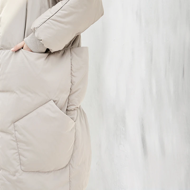 Дизайн AIGYPTOS, женская зимняя Толстая теплая негабаритная пуховая куртка с капюшоном, Повседневная ультра свободная пуховая куртка средней длины, одежда