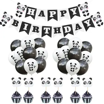 

Panda Theme Party Birthday Decoration Supplis Kit Cute Cartoon Print Balloon Garland Cake Topper for Baby Kids Adult Set