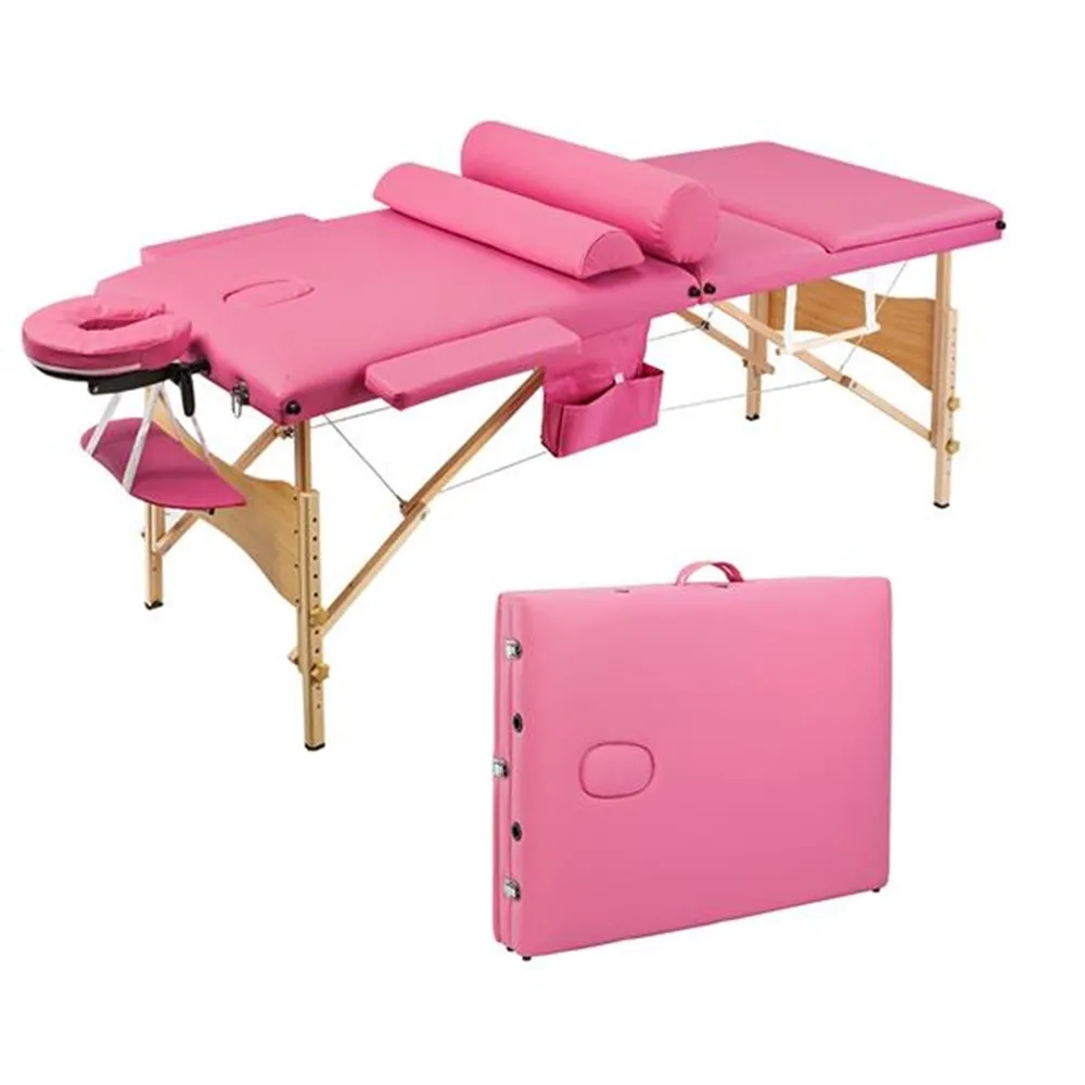 Imagen de 3 Sections Folding Portable Beauty Massage Table Set 70CM Wide Pink