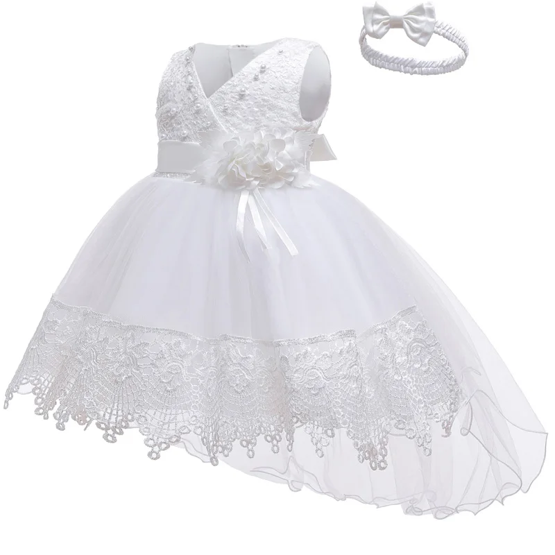 Кружевное платье принцессы с бантом для малышей; платье принцессы без рукавов с v-образным вырезом; вечерние платья для новорожденных 3-24 месяцев; Daptismal