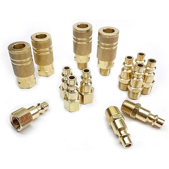

Coupler and Plug Kit, Industrial Type D, 1/4 In. NPT, Solid Brass Quick Connect Air Fittings Set (14 Piece)