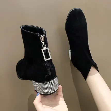 2020 spring and autumn socks boots fashion high-heeled Martin thick-heeled comfortable elastic rhinestone women's boots