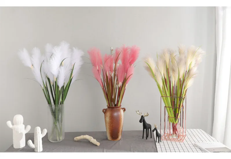 1pc 90CM Artificial Reed Flower Three Head Simulation Reeds Flowers Plant Home Office Decor Fake Flower Wedding Party Decoration