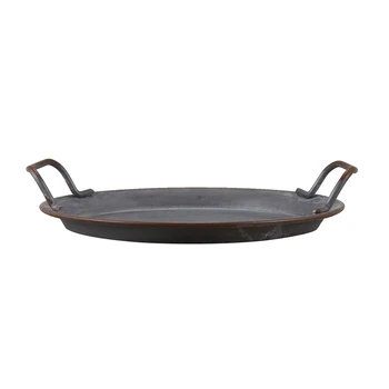 

European Retro Metal Plate With Handles Handcrafted Round Wrought Vintage Storage Bread Tray Home Decoration Garden Restaurant