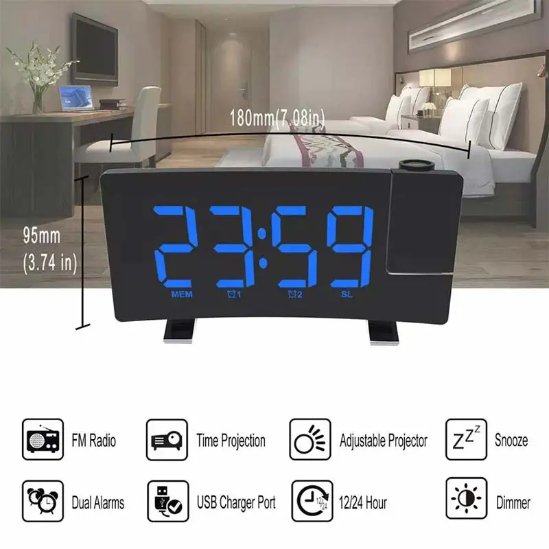 

Digital alarm clock portable compact ceiling radio battery alarm clock accessories