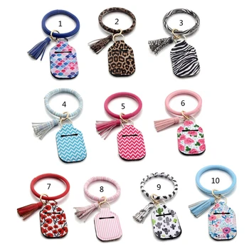 

Rainbow Leopard Print Wristlet Leather Keyrings Hand Sanitizer Keychain Holder A0ND
