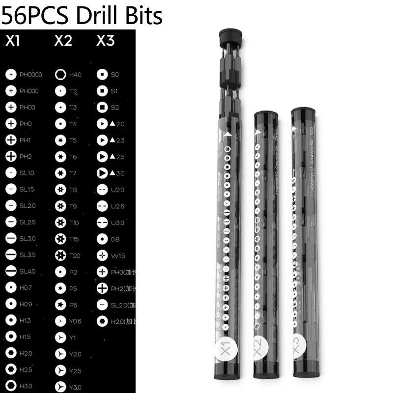 1 Набор, мини-прецизионная электрическая отвертка, набор, перезаряжаемая литиевая батарея, Беспроводная электрическая отвертка, 56 шт., сверла - Цвет: 56pcs drill bit