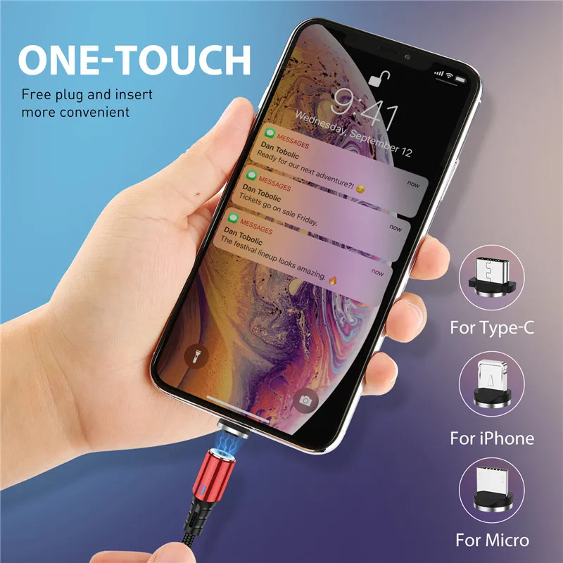 USLION 1 м 2 м металлический корпус светодиодный магнитный кабель usb type C для samsung Xiaomi Micro USB кабель для iPhone IOS 11 Магнитная линия передачи данных