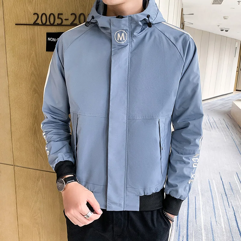 Men Hooded Jackets Coat Trends Embroidery Men's Jackets Black Blue Red  M-4XL Men Jackets Coat