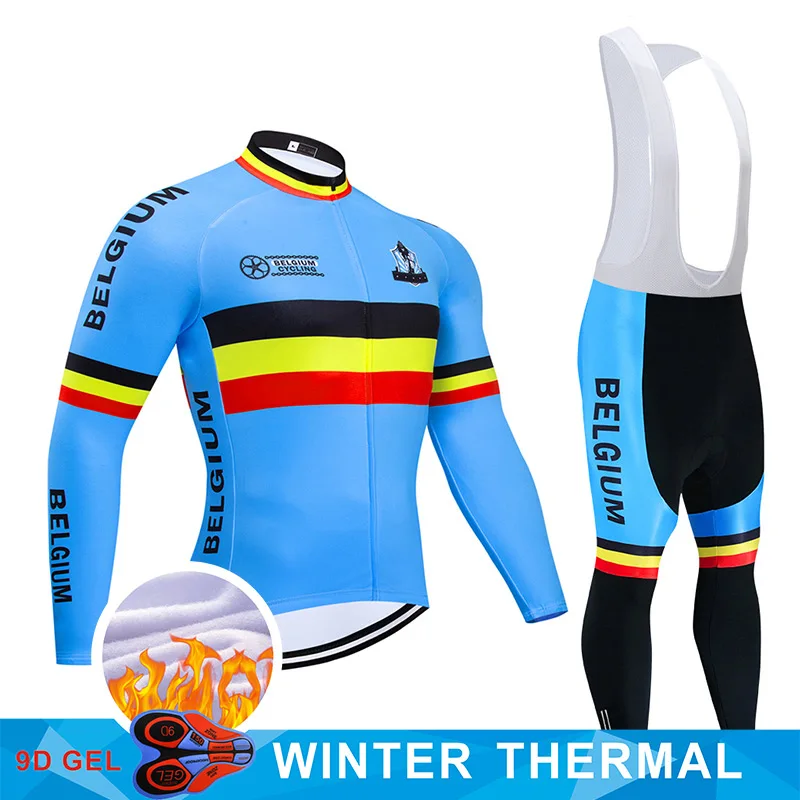 

2020 Team BELGIUM Winter Cycling Jersey 9D Gel Set Bike Clothing Men'S Ropa Ciclismo Thermal Fleece Bicycle Clothes Cycling Wear