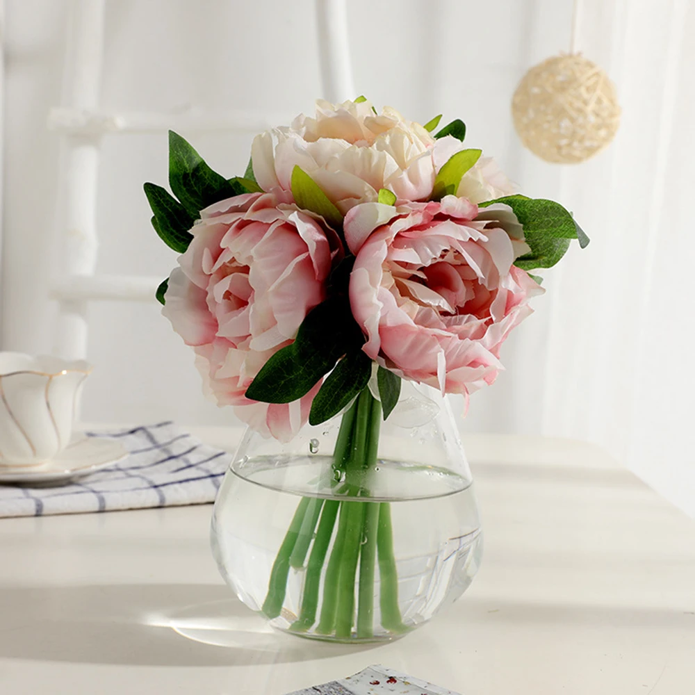 Simulation Flower European 5 Head Bundled Simulation Peony Flower Hand Holding Bride Fake Flower Decoration Simulation Plant