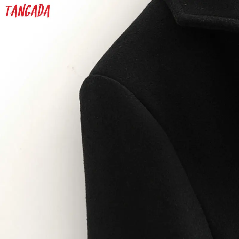 Tangada женское черное зимнее длинное пальто с пуговицами, женское теплое шикарное пальто с карманами, винтажная верхняя одежда 2W107