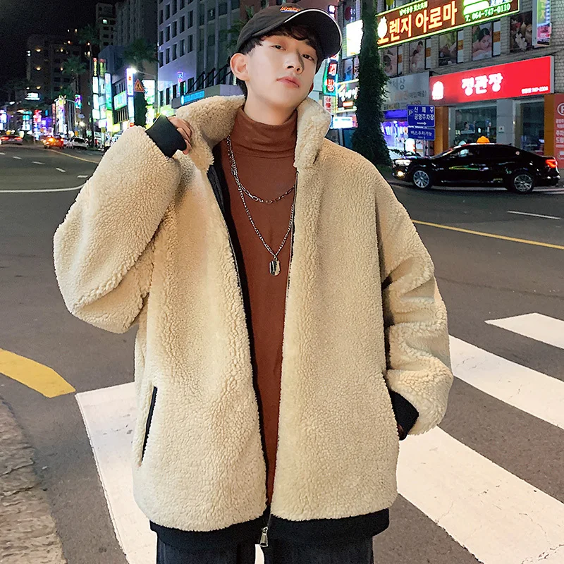 

Winter Lamb Hair Jacket Men's Fashion Warm Thickening Parka Men Casual Collar Collar Coat Man Wild Loose Cotton Jacket Male