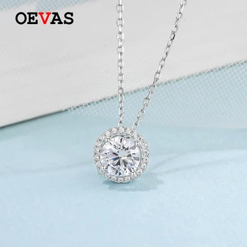 

OEVAS Real 1 Carat D Color Moissanite Bridal Pendant Necklace 100% 925 Sterling Silver Sparkling Engagement Party Fine Jewelry