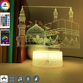 

App Control Great Mosque of Mecca 7 Colors Table Lamp for Children Study Event Prize Bedroom Decoration 3d Led Night Light Gifts