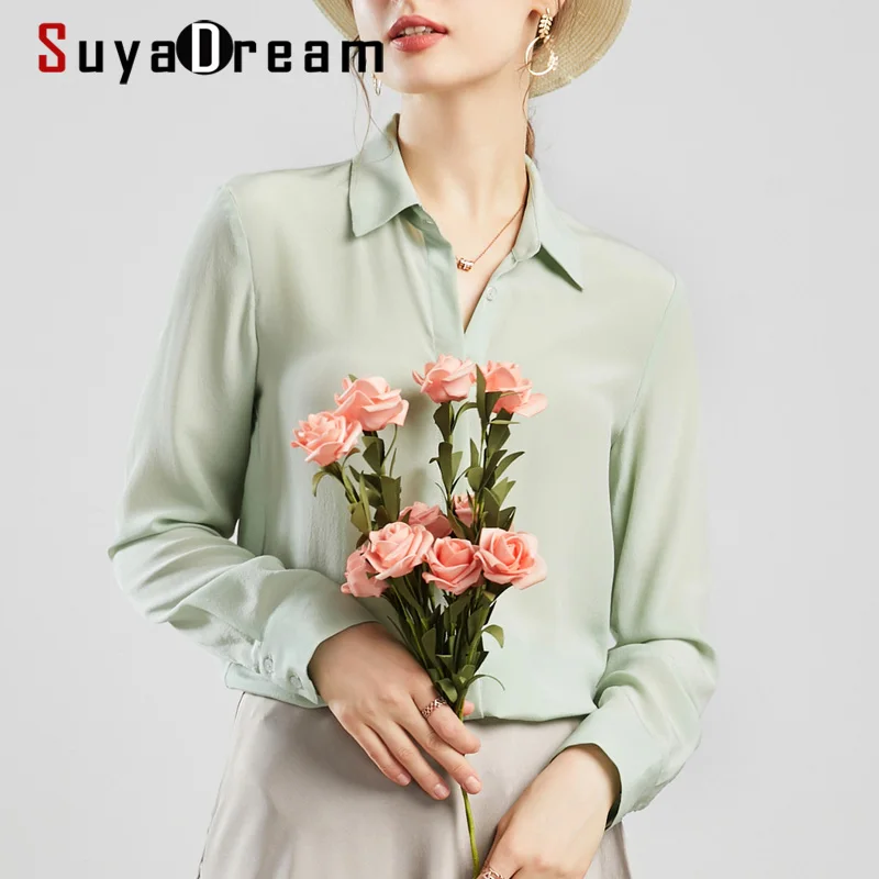 SuyaDream Women Silk Blouses 100% REAL SILK Solid
