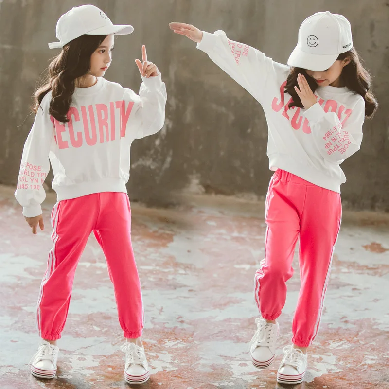 

Spring and Autumn Kids Girls Sport Sets Loose O-collar Fashion Sets Letter Sweater + Pants Two-Piece Set Christmas Birthday Gift