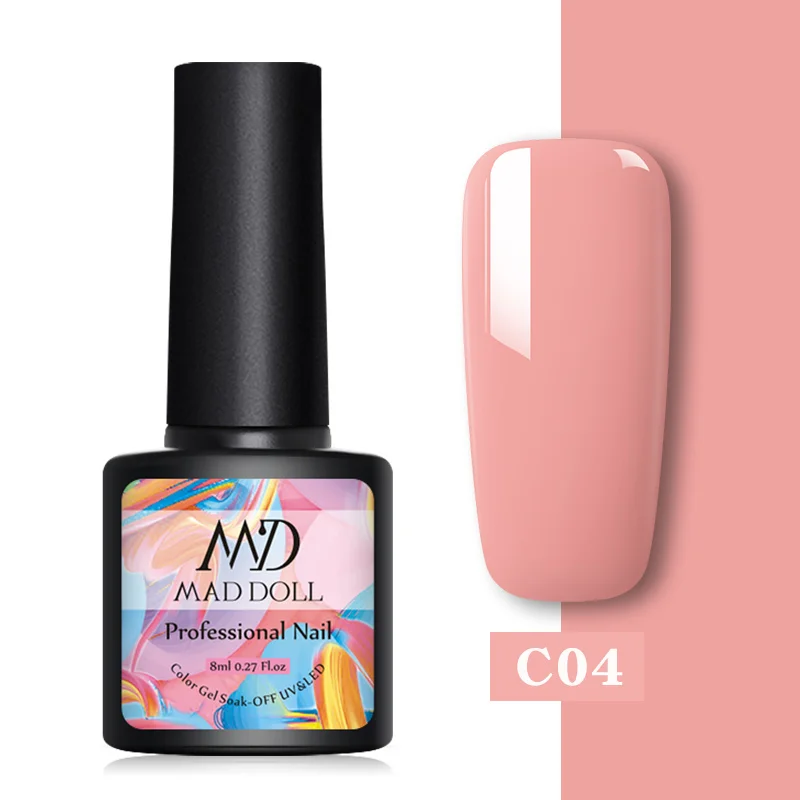 C04 MAD DOLL, 8 мл, Твердый Цветной Гель-лак для ногтей, однократный замачиваемый УФ-Гель-лак, долговечный гель для ногтей, для самостоятельного дизайна ногтей - Цвет: C04
