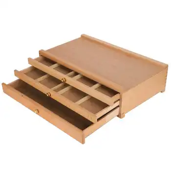 

Wooden Painting Box Beech 3-Layer Portable Large Capacity Drawer Paint Storage Tool Paint Storage Box
