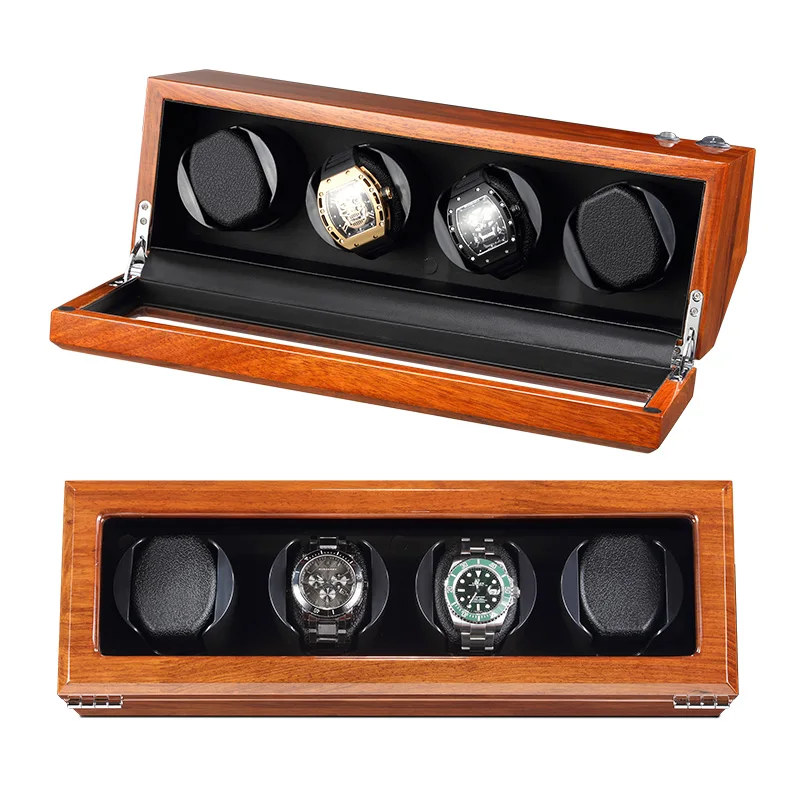 Роскошный коричневый Рояль глянцевый часы winers коробка лак батарея питание деревянные автоматические часы Winder 4