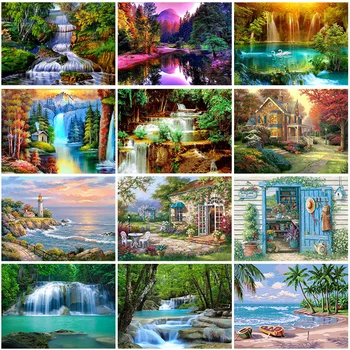 

DIY 5D Diamond Painting House Full Round Diamond Embroidery Mosaic Cross Stitch Rhinestone Landscape Village Villa Home Decor