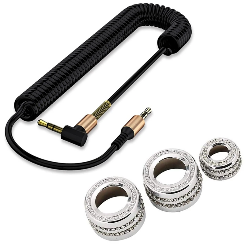 

2pcs 3.5 Jack AUX o Cable 3.5mm Male to Male Cable & 1set Compatible AC Knob Caps Parts for BMW 5 6 7 Series