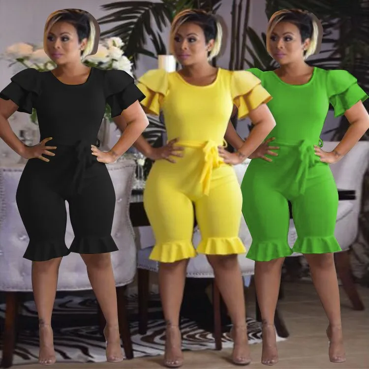 

Nice Women Jumpsuit Short Casual Ruffles Elastic Sexy Rompers Overalls Mujer Summer Playsuits