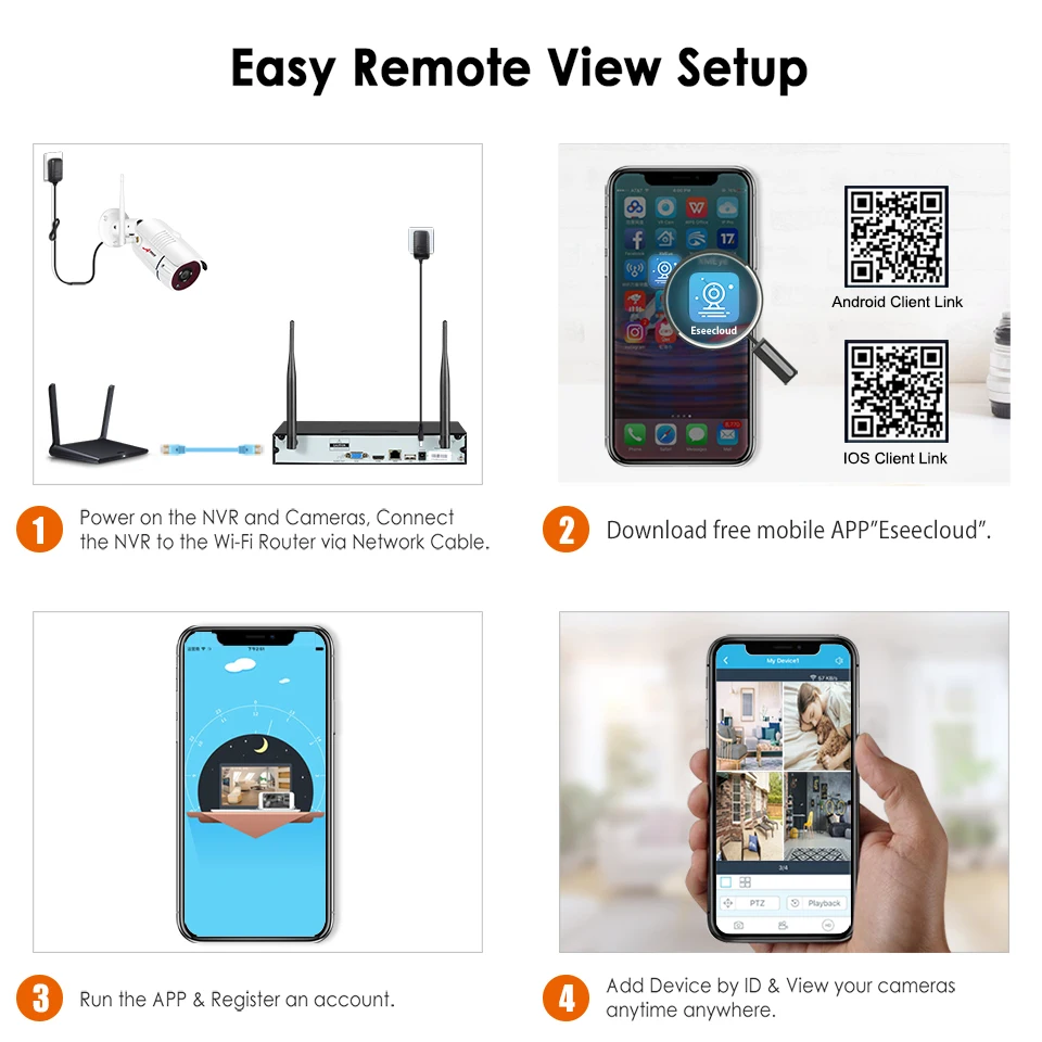 ANRAN, wifi, HD камера, система видеонаблюдения, 4CH, 1080 P, NVR, комплект, беспроводная видео камера безопасности, система дистанционного управления и просмотра