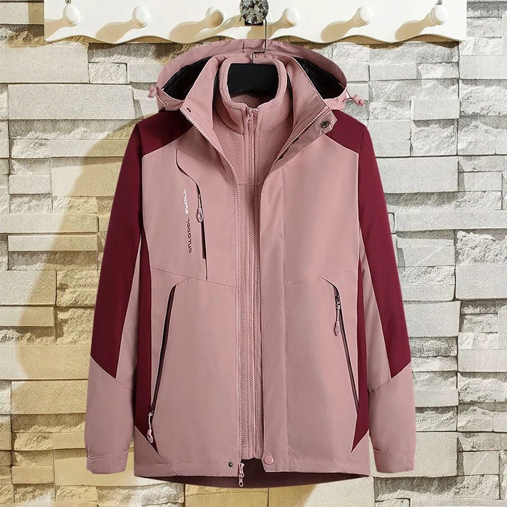 

Fashion Windbreaker Waterproof Jacket Winter Jacket Women Hoodie Hat Detachable Breathable Sport Outdoor Coat Warm Fleece Jacket