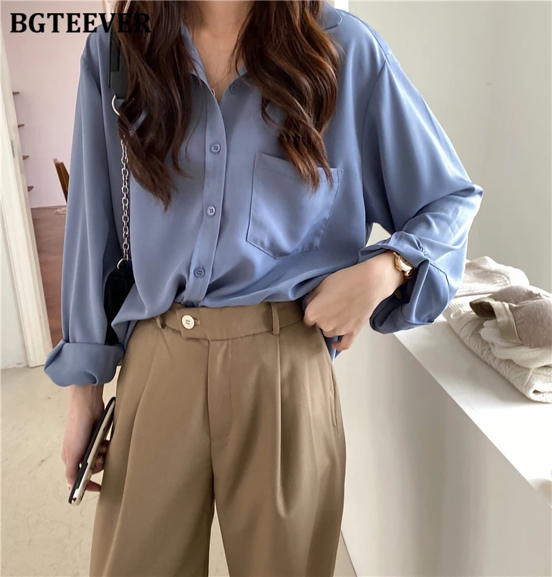 BGTEEVER элегантные мягкие свободные женские блузки, рубашки летние однобортные рубашки с отложным воротником женские повседневные топы 2020|Блузки и рубашки|   | АлиЭкспресс