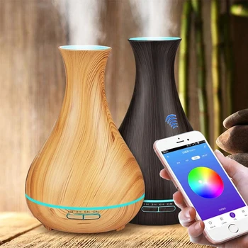 

550ML APP Control Essential Oil Aroma Diffuser Aromatherapy Air Humidifier With Wood Grain 7 Color LED Lights For Home Office