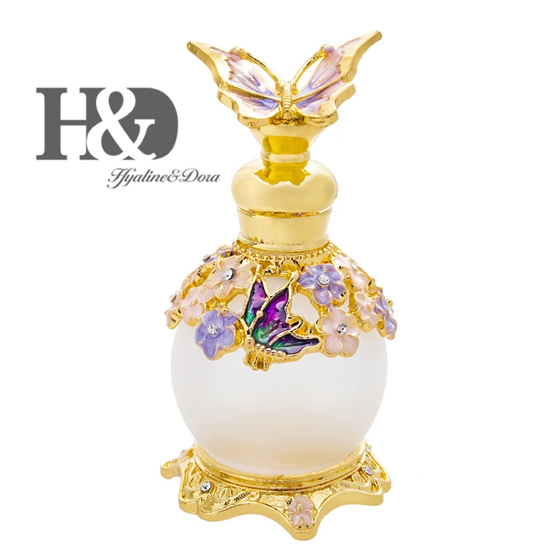 H&D 4 цвета золотой парфюм бабочка бутылка ретро стекло пустой многоразового эфирного масла контейнер домашний Свадебный декор Дамский подарок - Цвет: Purple Butterfly
