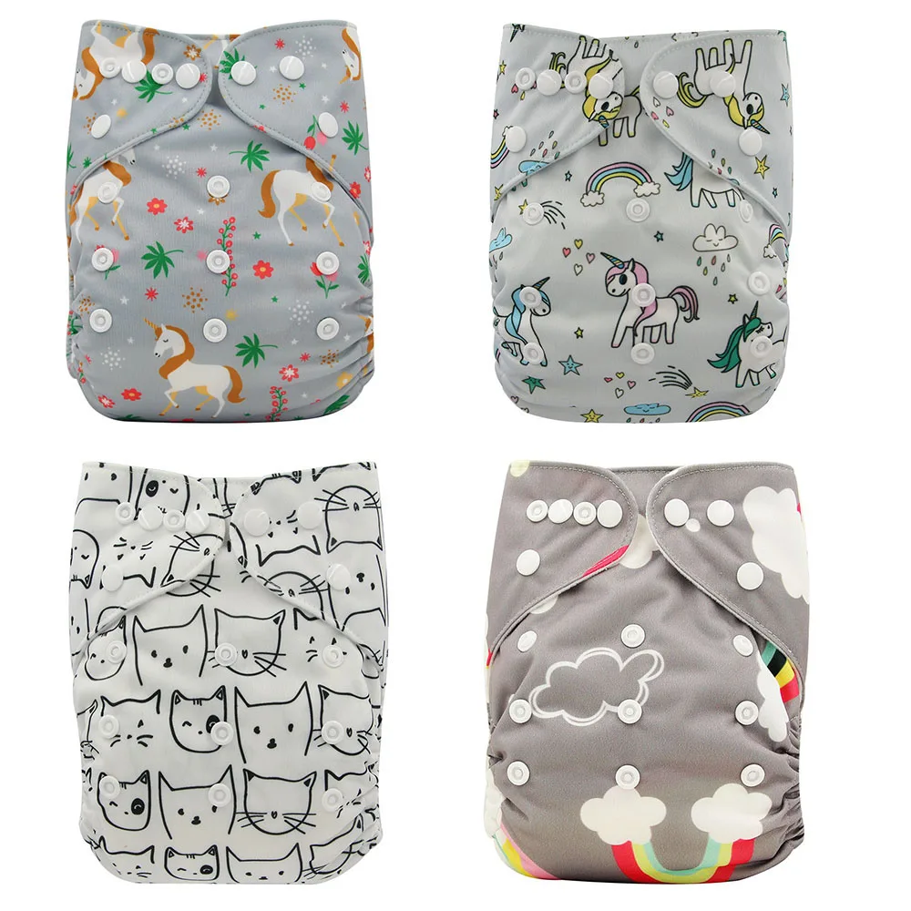 4PCS/Pack Reusable Cloth Diapers One Size Adjustable Baby Nappies Anti-Leak Newborn Infant Washable Diaper Cover with Suede