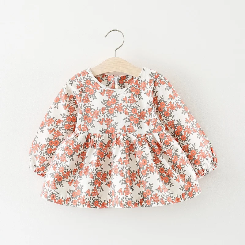 

Baby Girl Dress 0-4T Lovely Toddler Children New Autumn Girls Floral Printed Cotton Long Sleeve Round Collar Casual Dress #m