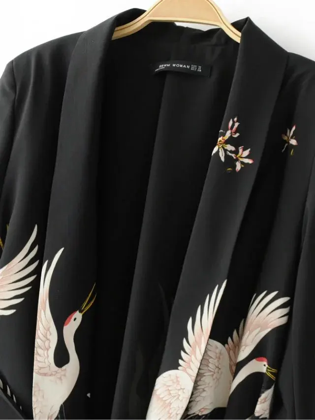 

2019 Summer Wear New Style Europe And America Women's Retro Trend Ethnic-Style Crane Pattern Printed Suit Jacket
