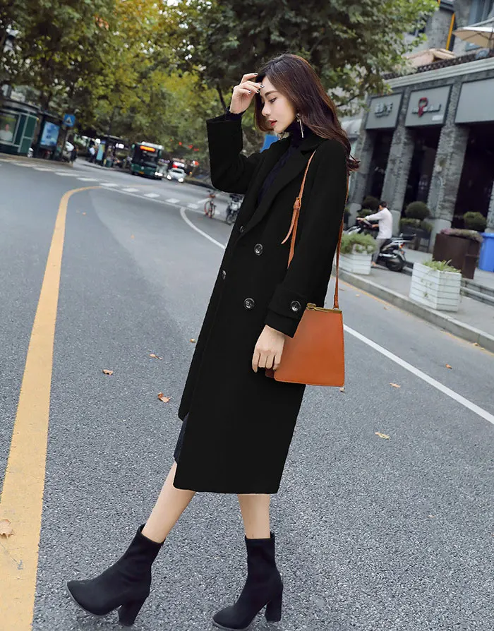 Осенне-зимнее шерстяное пальто для женщин, корейское повседневное женское длинное шерстяное пальто, теплая одежда для женщин, новинка
