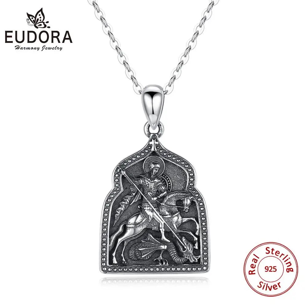 

925 Silver Saint George Victorious Christian Pendant Necklace St George Guardian Angel Religious Jewelry Necklace Orthodox Angel