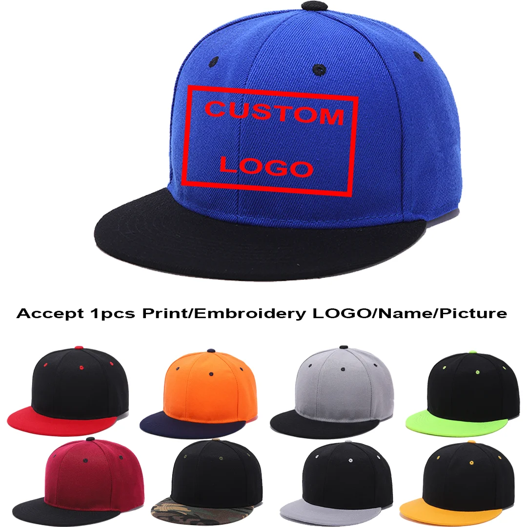 1PCS DIY Customized LOGO Summer Cap Branded Baseball Cap Snapback Hat Summer Cap Hip Hop Fitted Caps Hats For Men Women Gorro