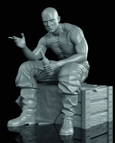 

Unassambled 1/35 Man Sitting Drinking with base Resin figure miniature model kits Unpainted