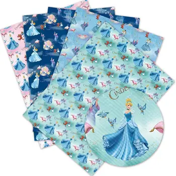 

DIY craft supplies 30 cm x 136 cm cartoon princess printed faux leather sheets for bows material decoration. L376-380