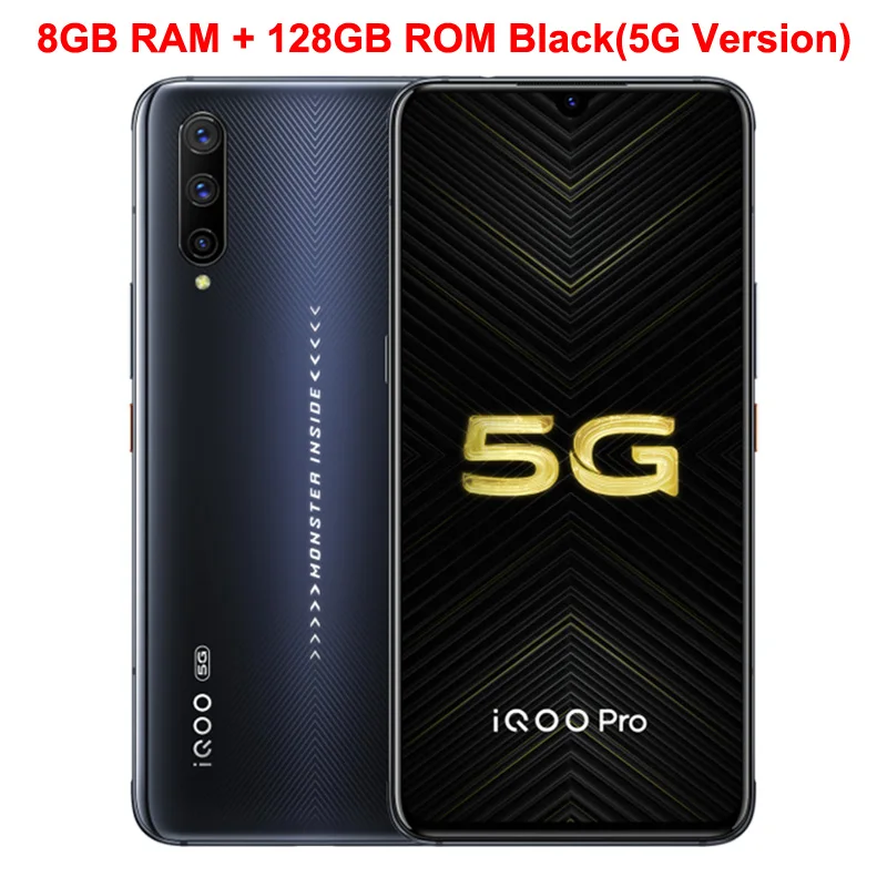 Black 8GB 128GB Мобильный телефон vivo iQOO Pro 5G, 6,41 дюймов, Super AMOLED, 8 ГБ ОЗУ, 128 Гб ПЗУ, Snapdragon 855 Plus, Android 9,0, NFC, смартфон - Цвет: Black 8GB 128GB