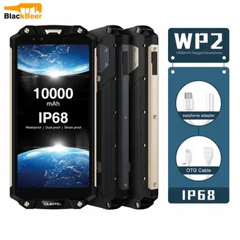 Перейти на Алиэкспресс и купить Смартфон OUKITEL WP2, 6,0 дюйма, IP68 водонепроницаемый мобильный телефон, 4 Гб 64 ГБ, Восьмиядерный MT6750T, 10000 мАч, nfc, быстрая зарядка, OTG