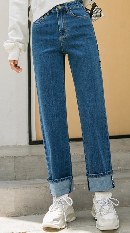 Женские весенние джинсы с высокой талией размера плюс, полная длина, джинсовые штаны 100 кг - Цвет: dark blue YR5809