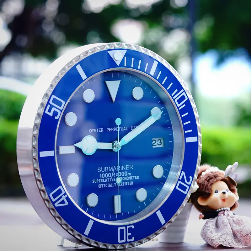 

Elegant Design Watch Shape Stainless Steel Clock With Calendar Function Luminou Top Design Quality Watch with Corresponding Logo