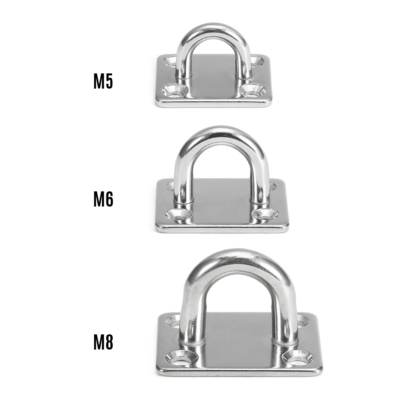 4pcs Heavy Duty 304 Stainless Steel Square Pad Eye Plate Shade Ring Loop Hook Wall Mounted for Sail Sailboat