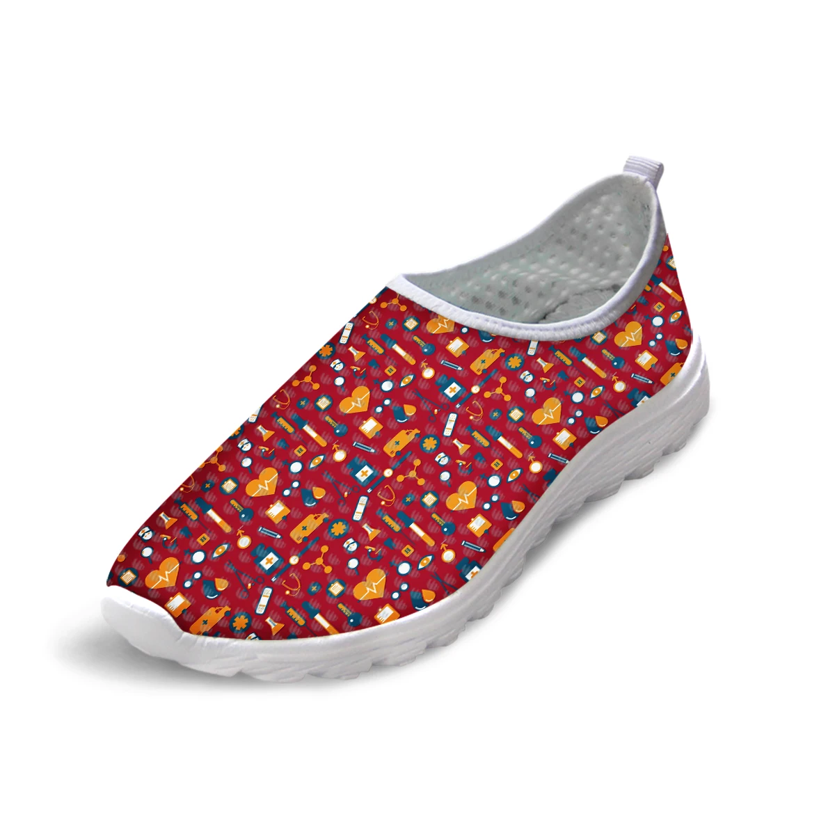Cute Nursing Medical Tools Print Women 2020 Spring Summer Flats Shoes Cartoon Nurse Woman Beach Loafers Girl Light Mesh Shoes