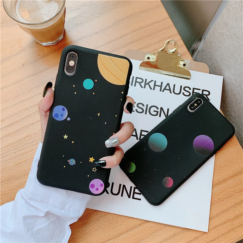 

Cartoon Universe Planet Purple Black Phone Cases For iphone 6 6S 7 8 Plus XS Max XR X Soft Ultrathin Fashion Back Case Cover