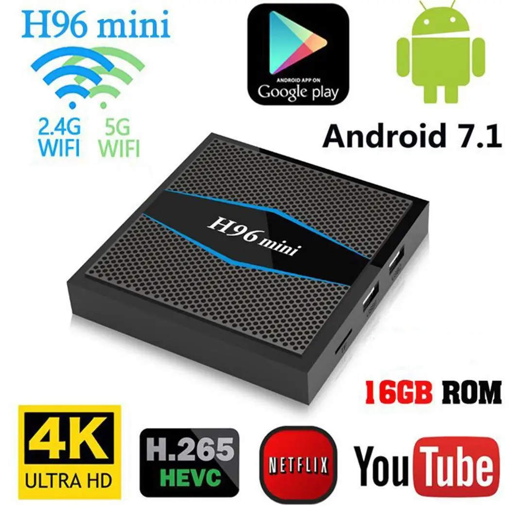 

H96 Mini Network Set Top Box infrared remote control Quad Core Dual WiFi Bluetooth 4.0 Android Kit mini 7.1 HD