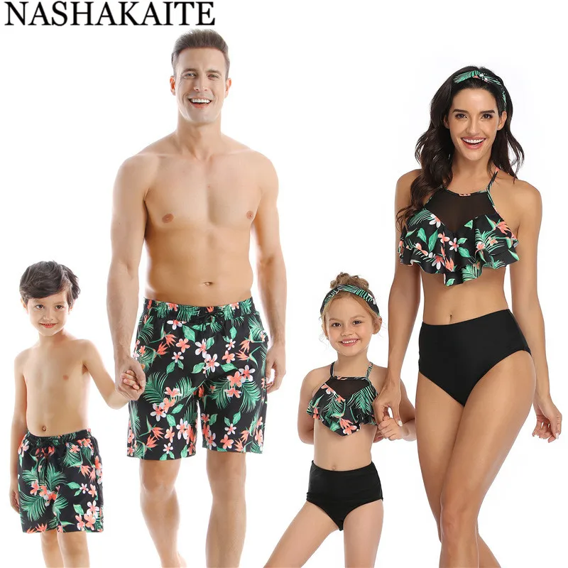 Green Print 2 NASHAKAITE/одинаковые купальники для всей семьи; купальный костюм с принтом в виде листьев для мамы, дочки, папы и сына; плавки для всей семьи - Цвет: Green Print 2